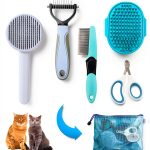 Grooming Brush Kit ONEZYE 5-Piece Cat Set with Self-Cleaning Flea Comb-0