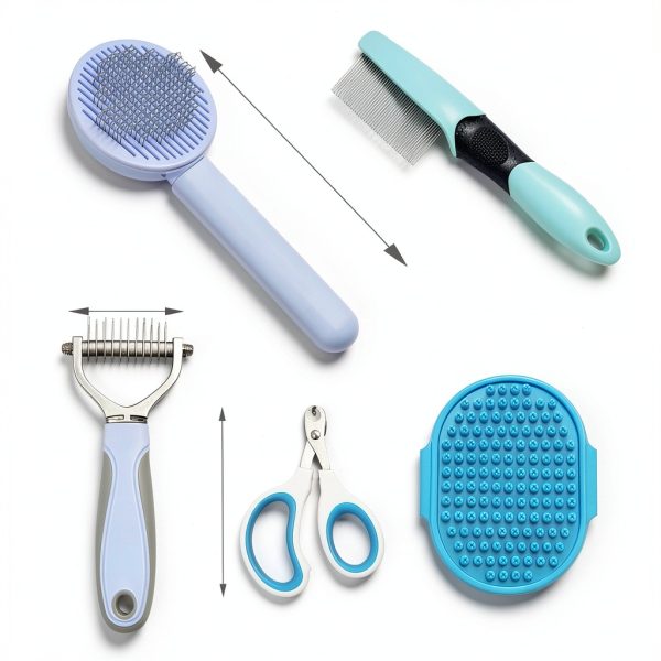 Grooming Brush Kit ONEZYE 5-Piece Cat Set with Self-Cleaning Flea Comb-6
