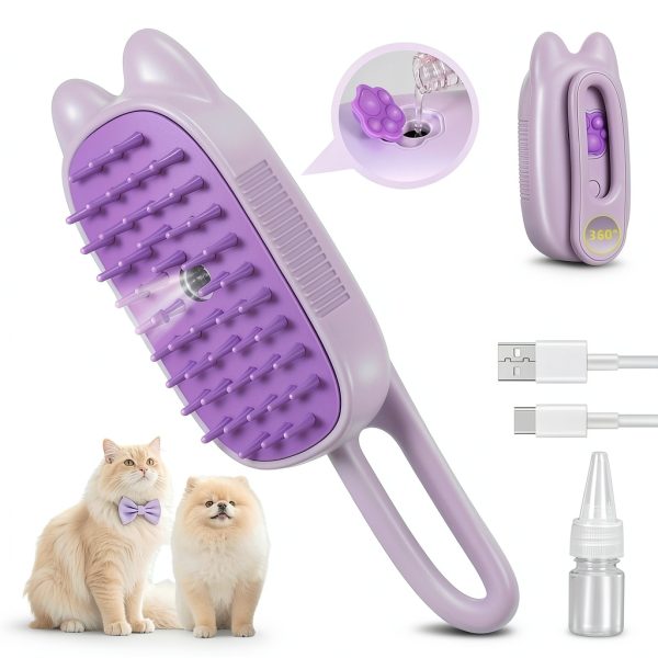 Rechargeable Cat Steam Brush CXCHKK 3-in-1 Mist Spray Purple-0