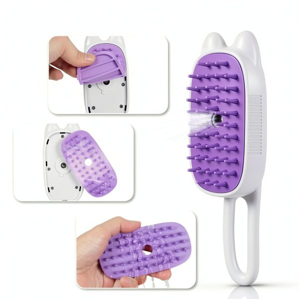 Rechargeable Cat Steam Brush CXCHKK 3-in-1 Mist Spray Purple-5