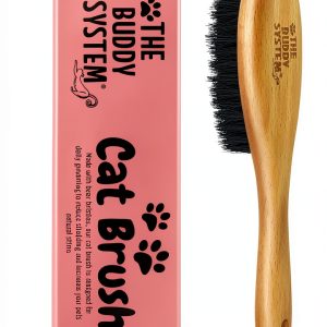 The Buddy System Cat Brush with Boar Bristle and Wooden Handle, Professional Grade Daily Grooming Hairbrush, Reduce Shedding, Soft Hair and Healthy Shine (1 Pack)-0