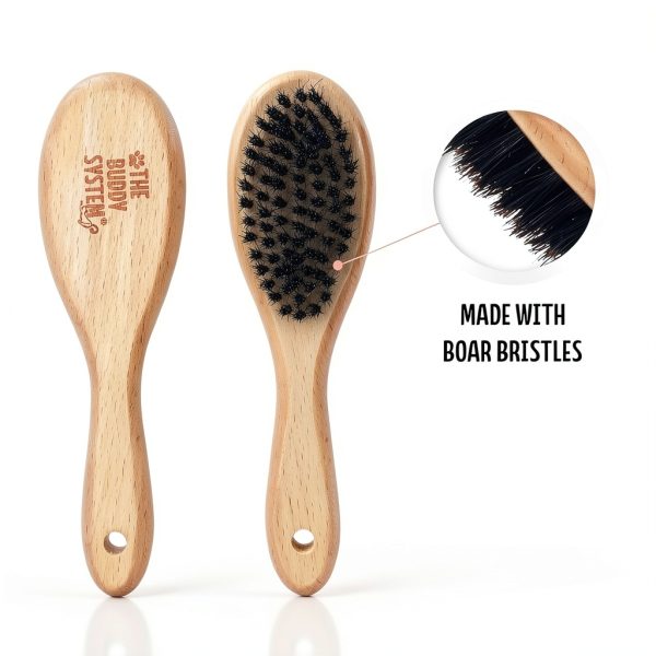 The Buddy System Cat Brush with Boar Bristle and Wooden Handle, Professional Grade Daily Grooming Hairbrush, Reduce Shedding, Soft Hair and Healthy Shine (1 Pack)-1